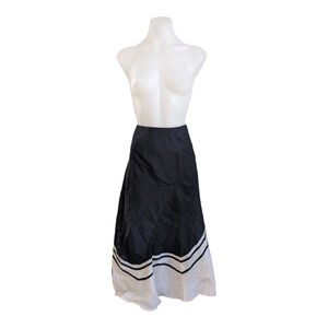 SyNonyMe Size 40 US 8 Spiral A-Line Midi Skirt Black White Colorblock Mod Linen